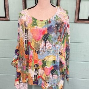 Boho Oversized Art Print Tunic Top Laggenlook Baggy Blouse